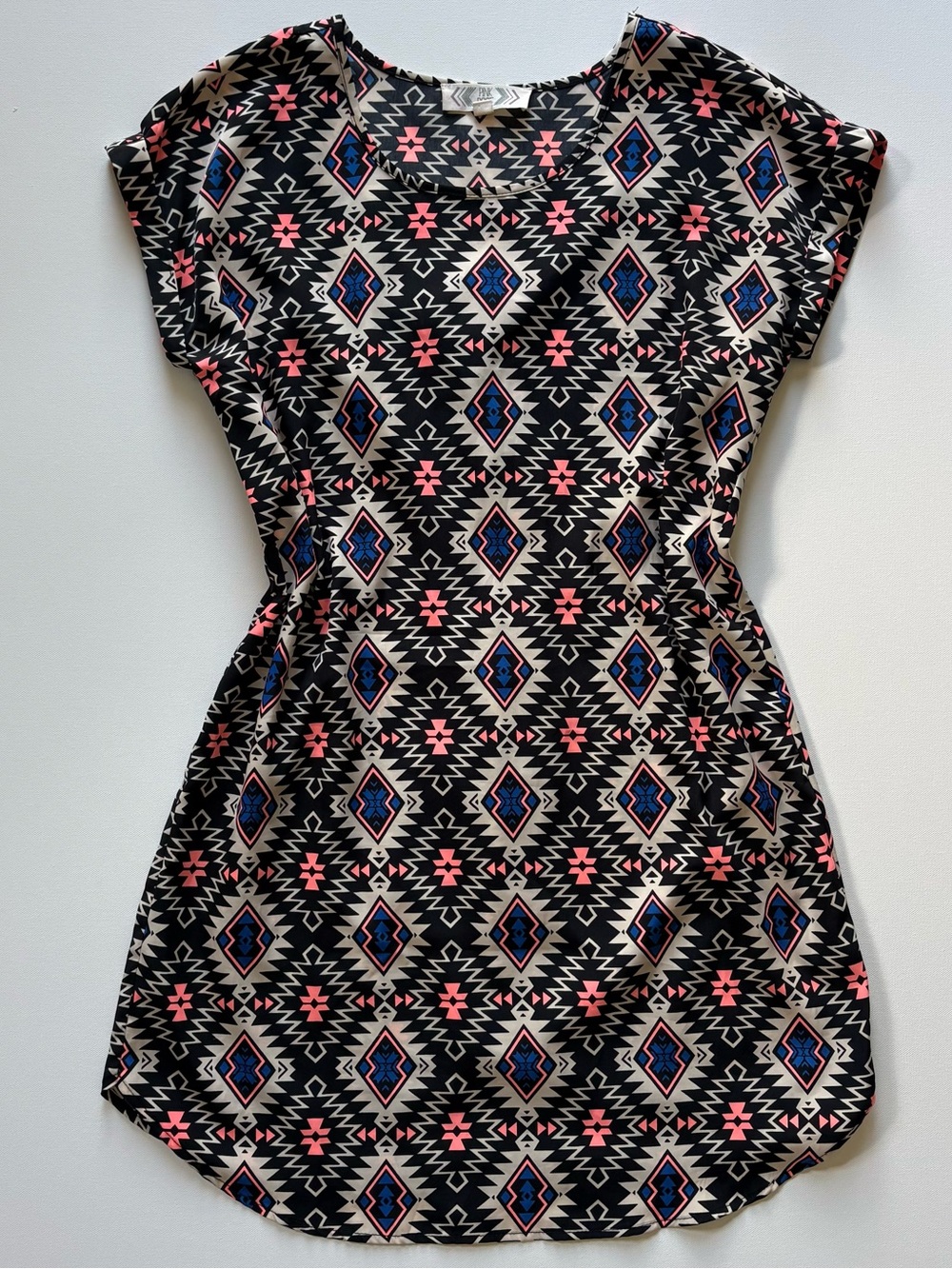 Pink Rose Womens Small Boho Aztec Geometric Tunic Top Cuffed Sleeves